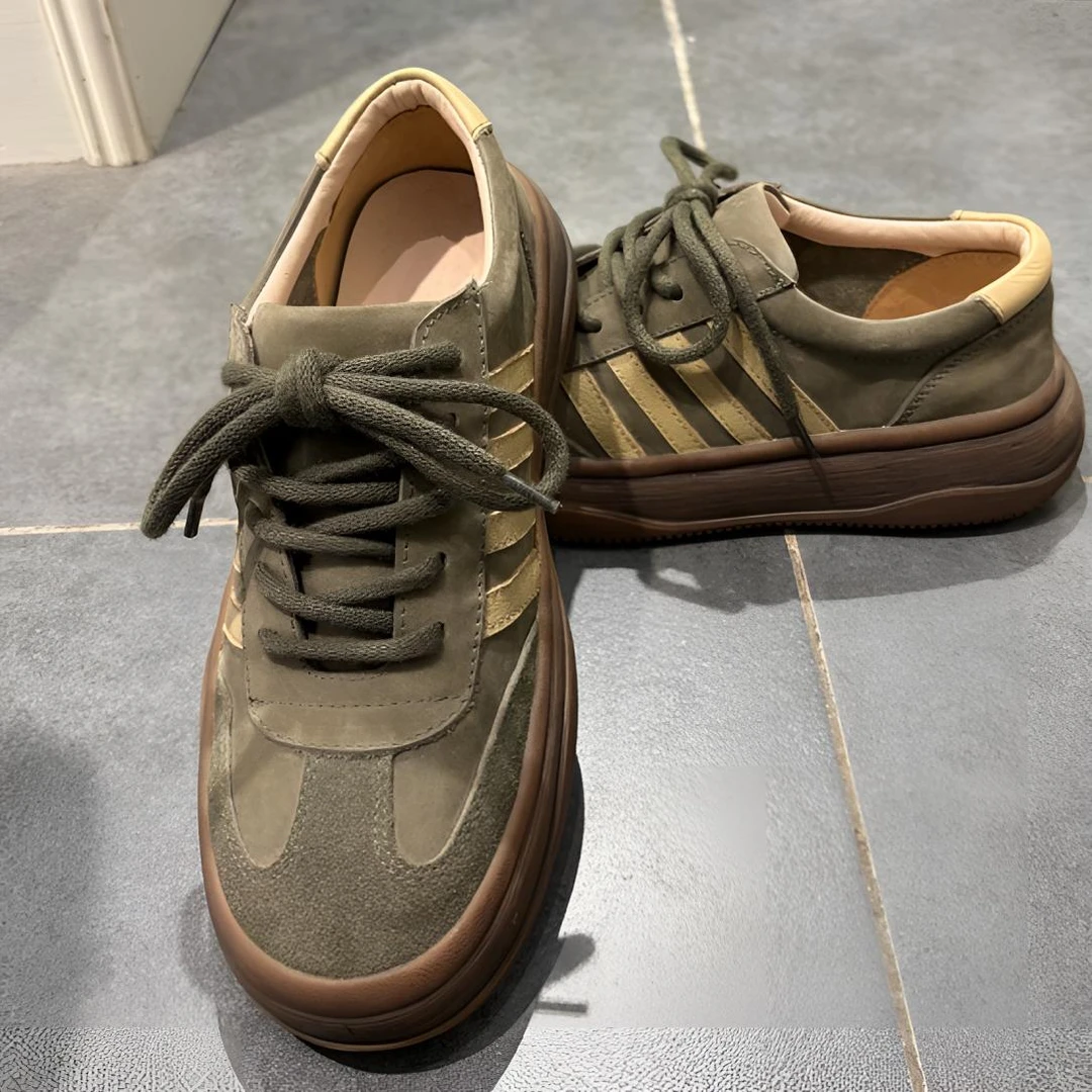 复古圆头透气头层牛皮休闲系带鞋青年百搭运动真皮潮流鞋子