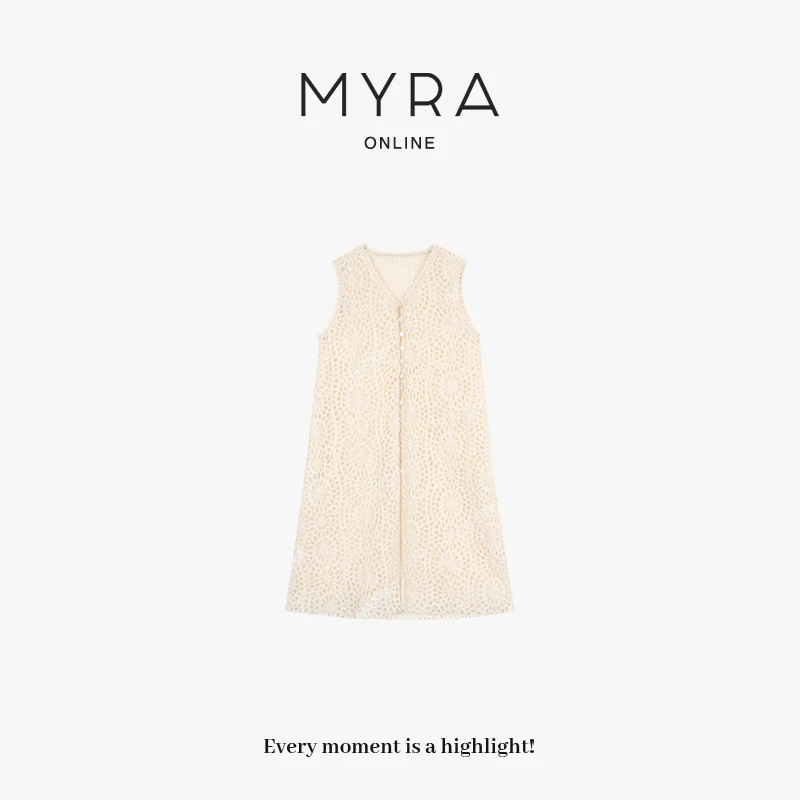 MYRA“绣球花”镂空编织盘花无袖马甲罩衫长裙XM025173
