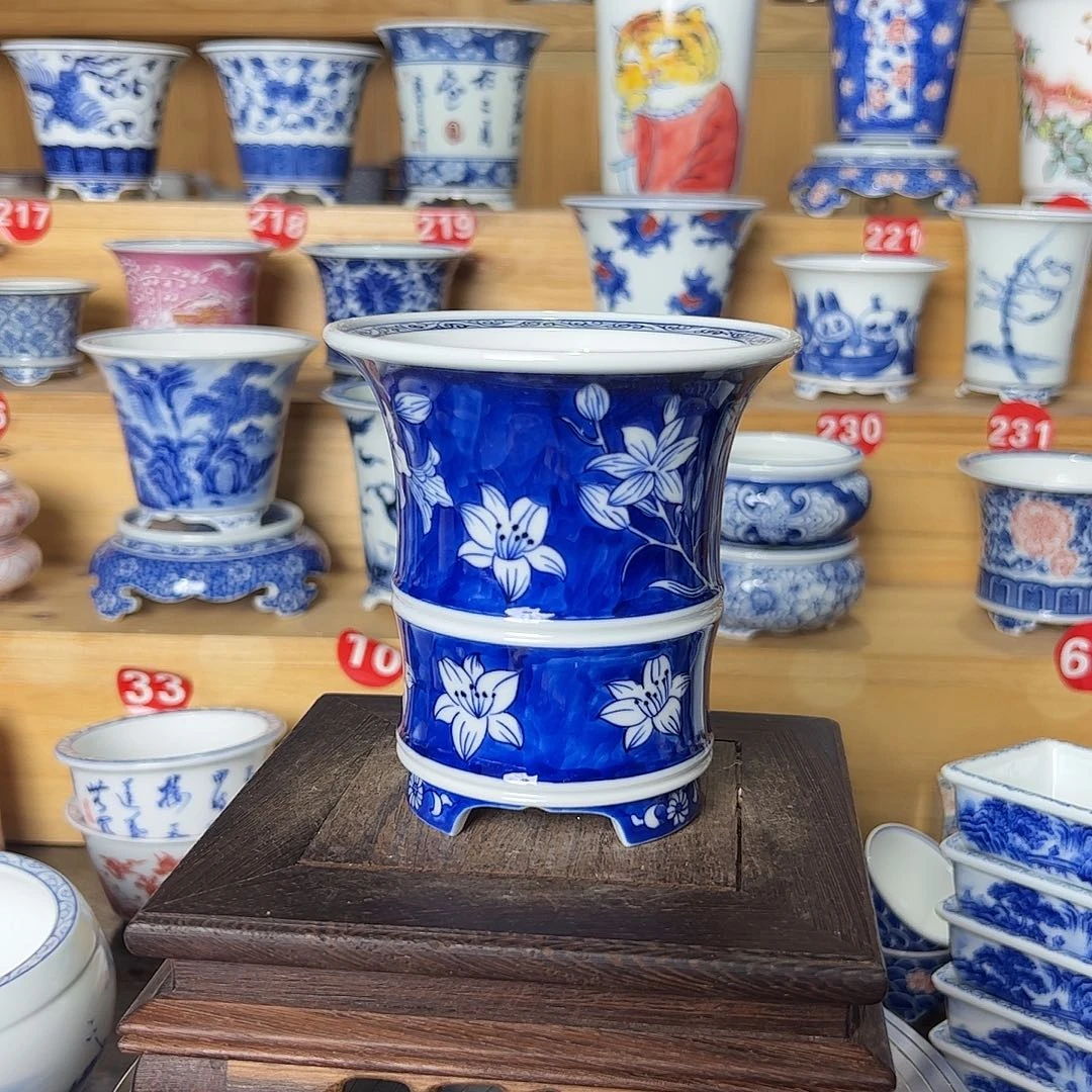 墨奈手绘陶瓷花盆内口7.5高10