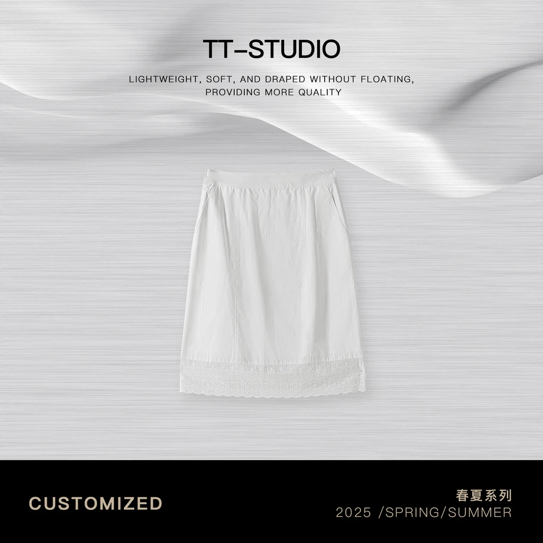 TT【轻柔裙】欧若风100%棉蕾丝边白色舒适半身裙短裙子TT-11Q26027