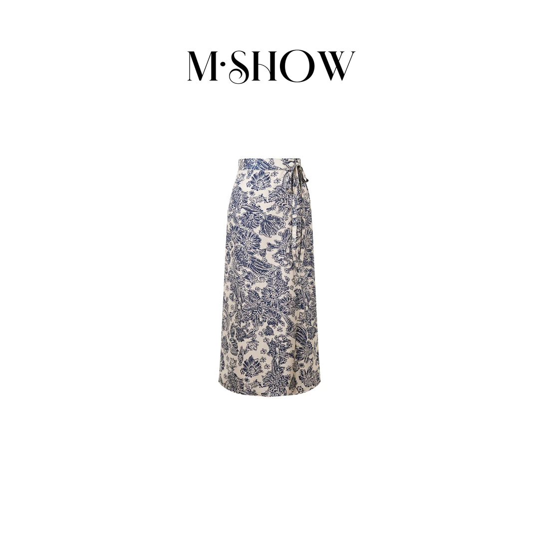 【青花瓷】100%桑蚕丝19姆米斜纹绸印花时尚真丝半身裙570Q