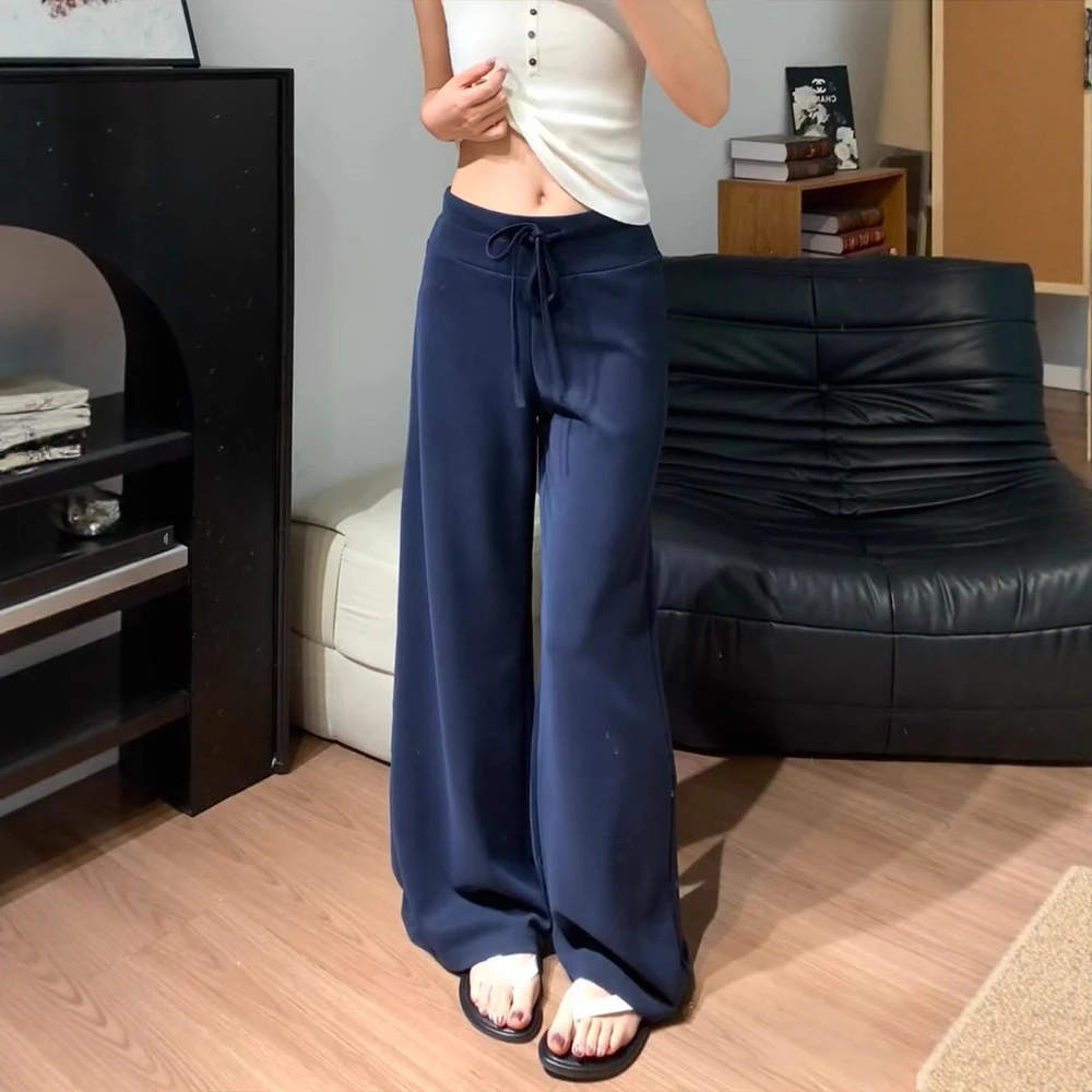 2025春季新款浅灰色运动长裤直筒抽绳瑜伽慵懒风外穿拖地休闲裤女