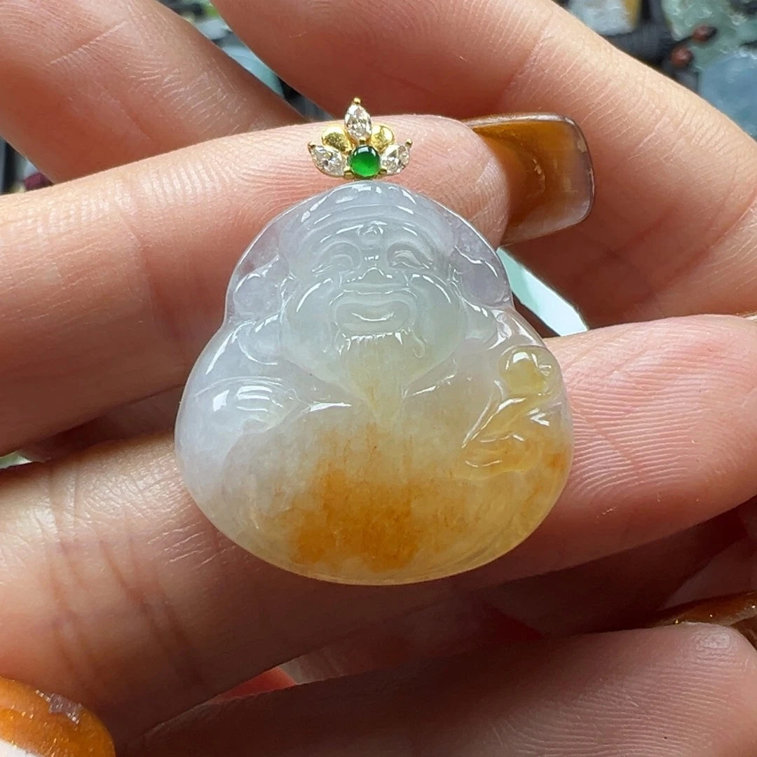 翡翠18K金镶嵌颈饰财神