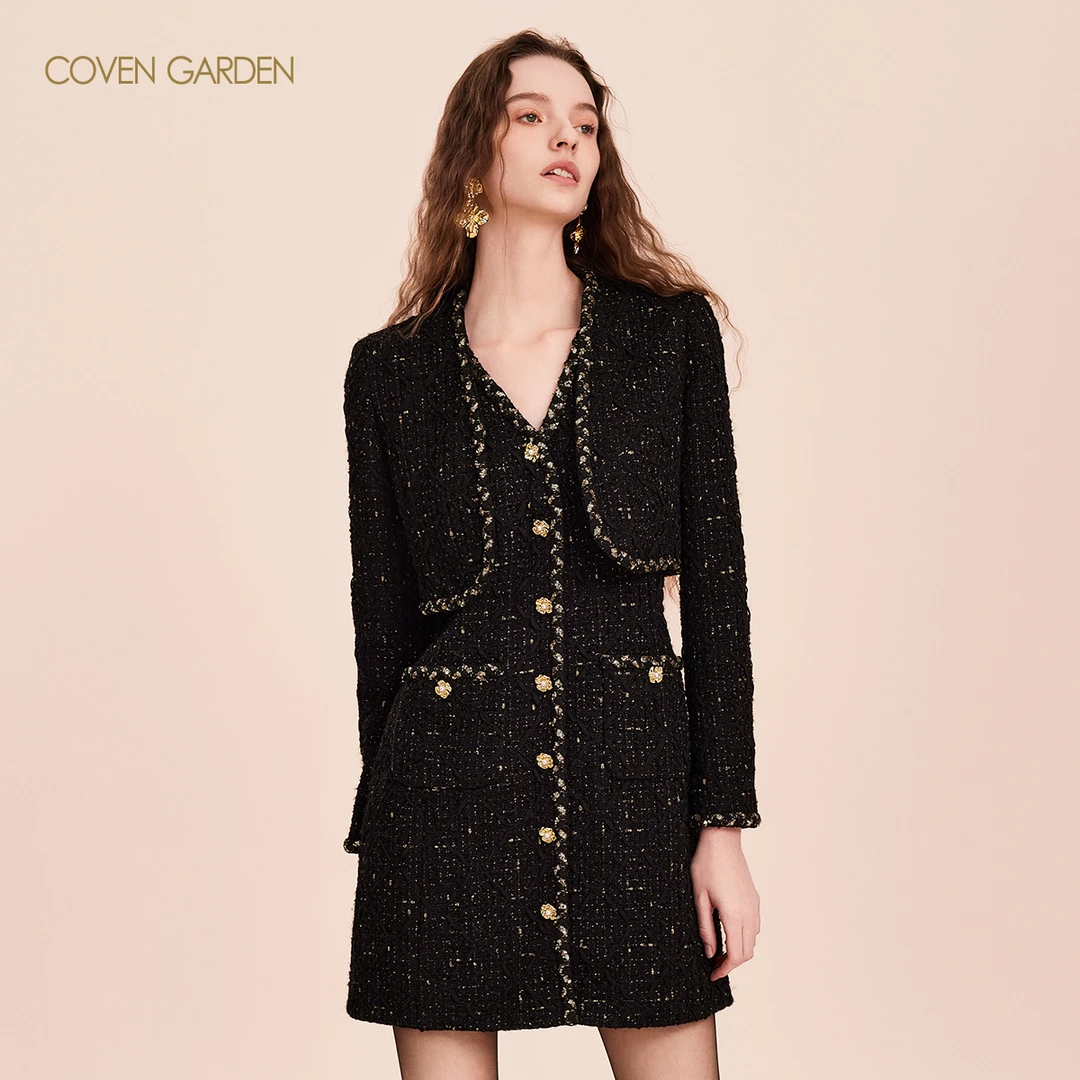 【周周专属】哥文花园翻领珍珠金属精致优雅无袖连衣裙CLC4084038