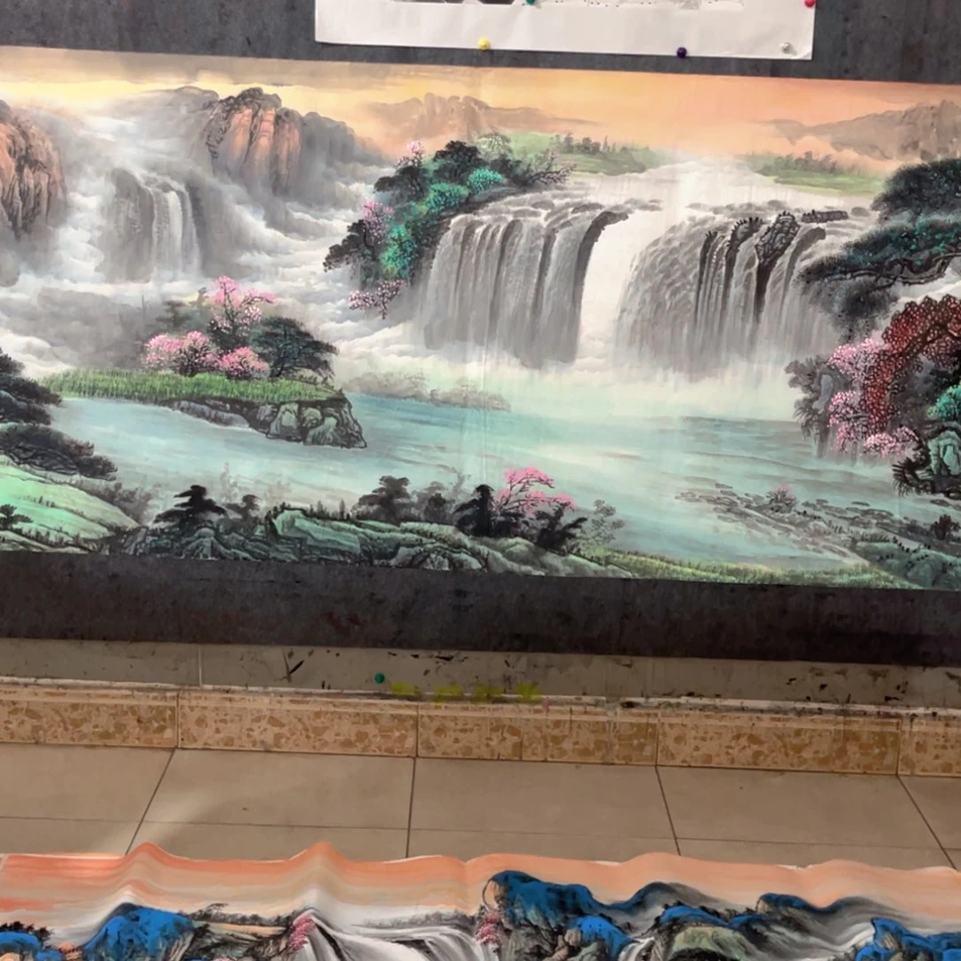 国画原创作品大瀑布的财源滚滚