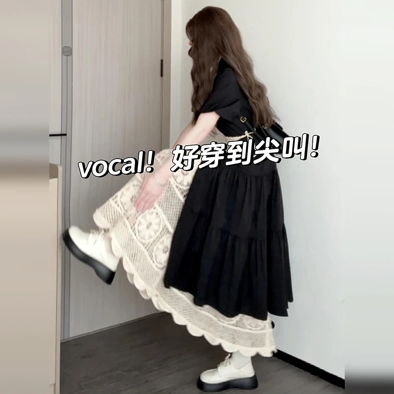 赫本风黑色法式连衣裙子女夏季2025新款小个子气质收腰高级感长裙