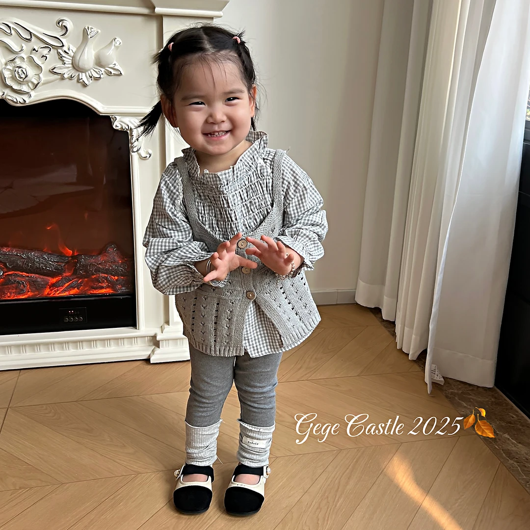 韩版童装2025新款春季女童格子衬衫针织吊带衫儿童洋气韩系套装