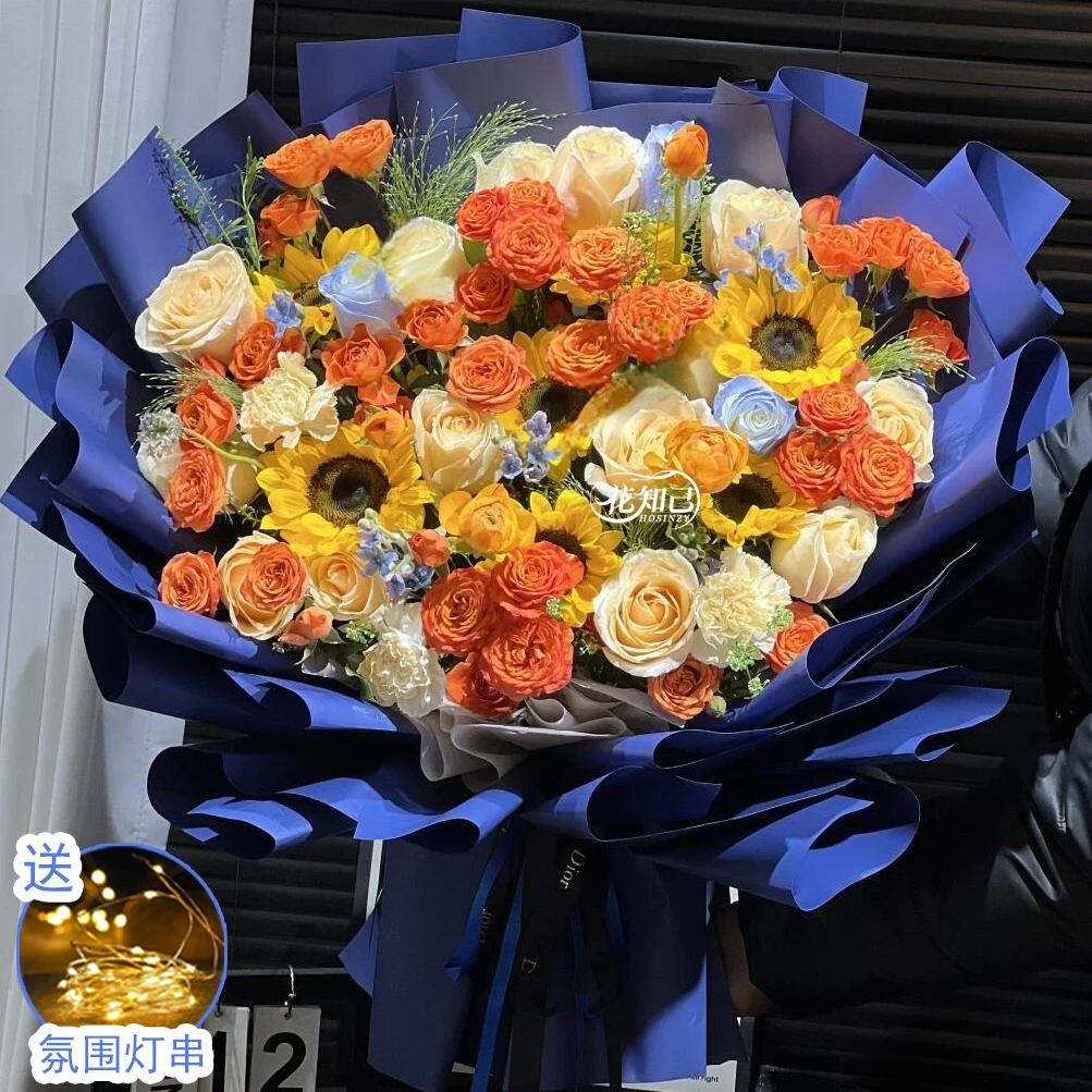 超大气❤送男生【鹏程万里】向日葵配香槟玫瑰混搭花束花束鲜花同城鲜花直送小时达向日葵鲜花