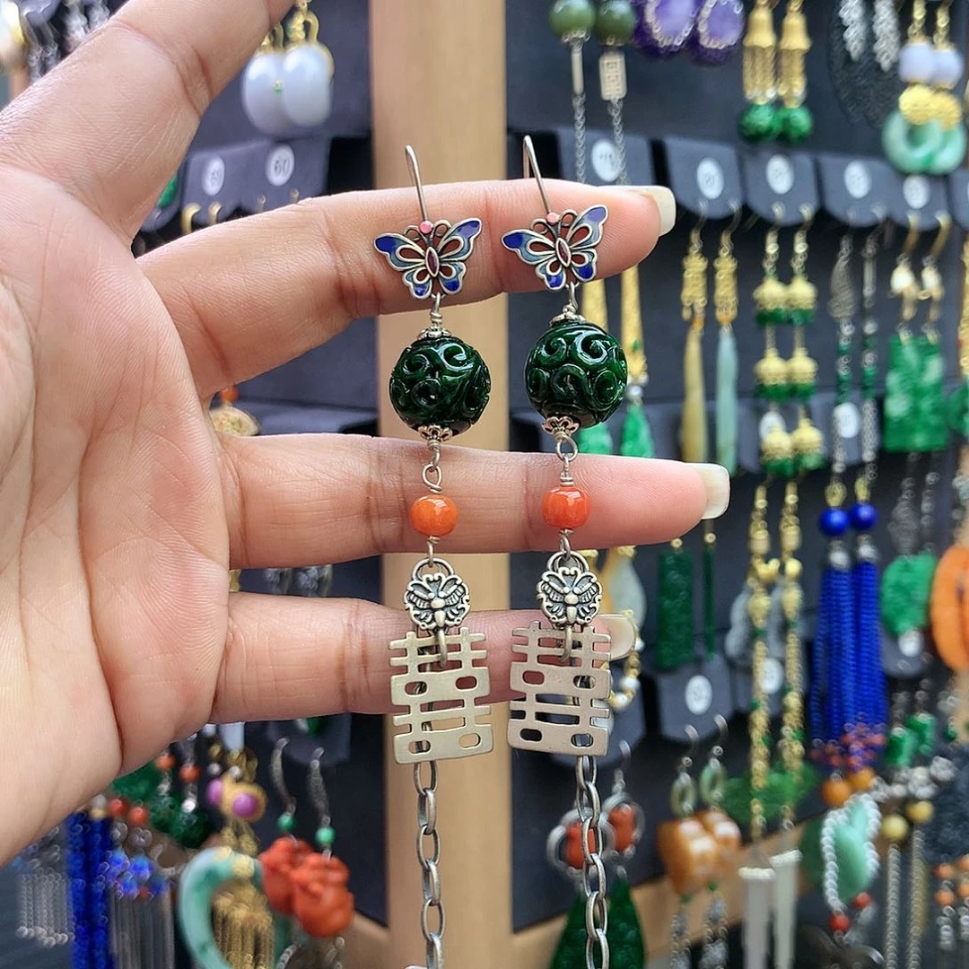 【闪购商品】翡翠耳饰银S925镶嵌耳坠