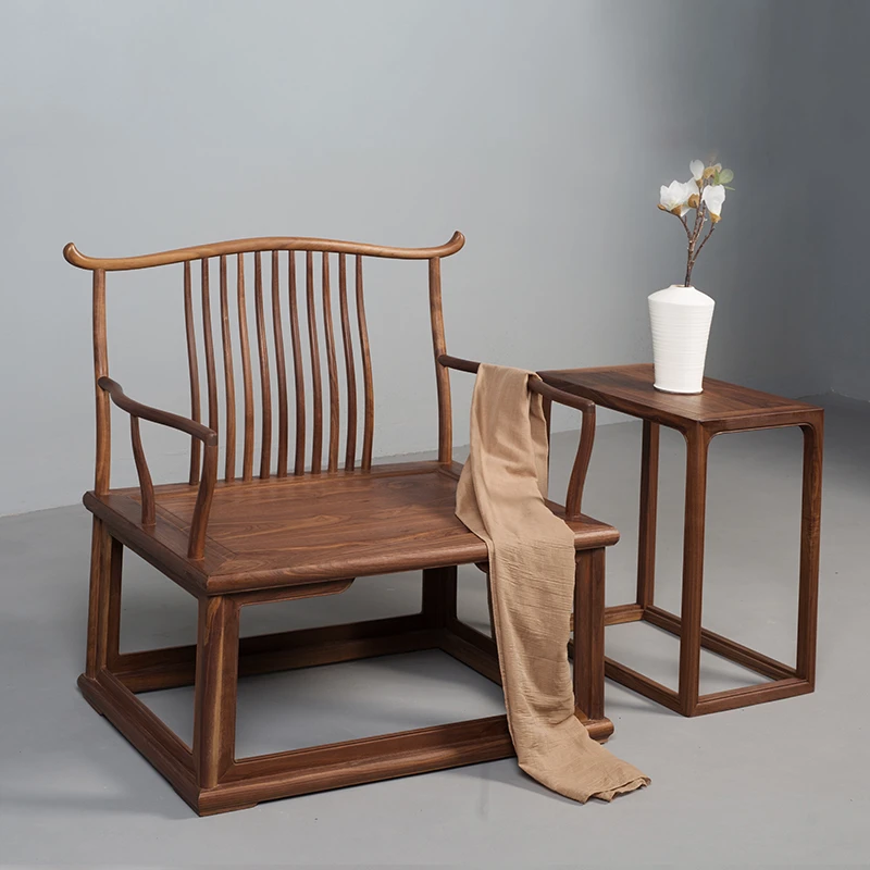 (全原木)北美黑胡桃木新中式翘头大主椅禅意椅可打坐主人椅茶桌椅