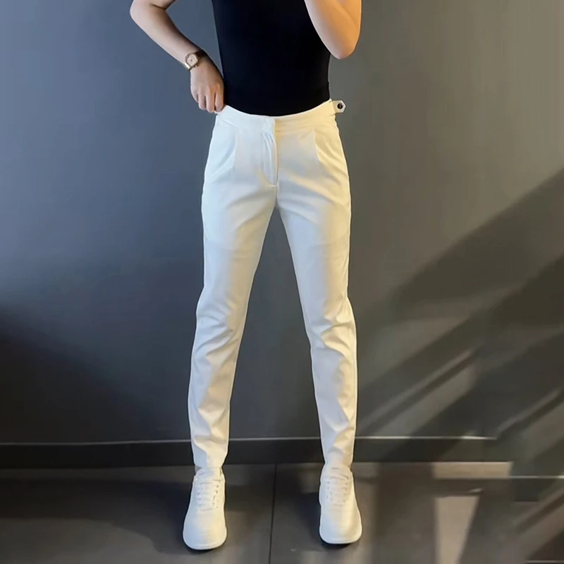 天丝薄款大码春秋男士长裤显瘦百搭舒适白色西裤修身潮休闲裤直筒