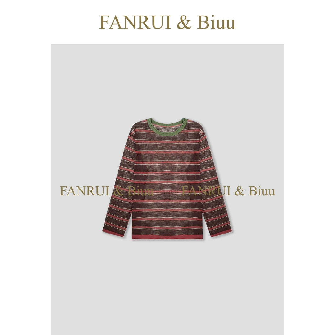 FANRUI/泛芮「元气条码」撞色条纹设计感宽松圆领休闲针织衫B17553