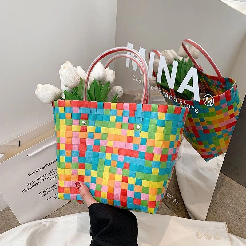 复古休闲编织包包女ins菜篮子手提包小众设计沙滩包度假小拎包