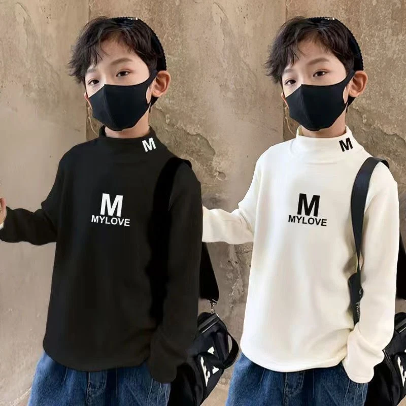 儿童德绒打底衫秋冬新款男童卡通半高领中大童韩版保暖休闲上衣