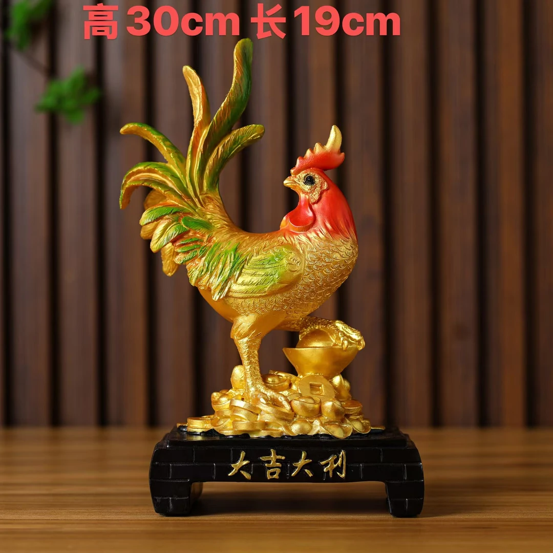 新中式招财报喜金公鸡树脂摆件家居电视柜酒柜玄关高级艺术装饰品