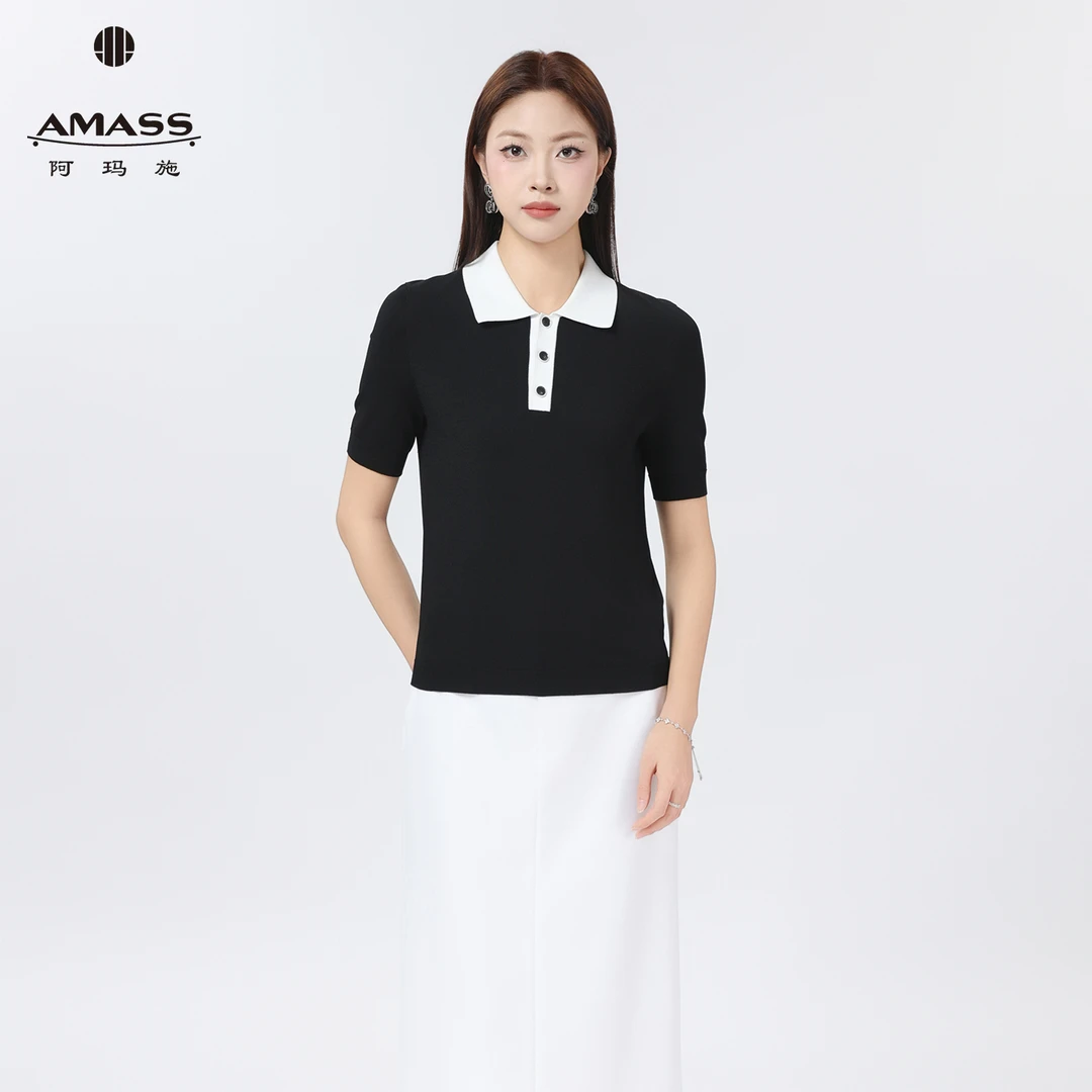 AMASS/阿玛施夏季新款POLO衫短袖针织极简学院风休闲上衣5399689