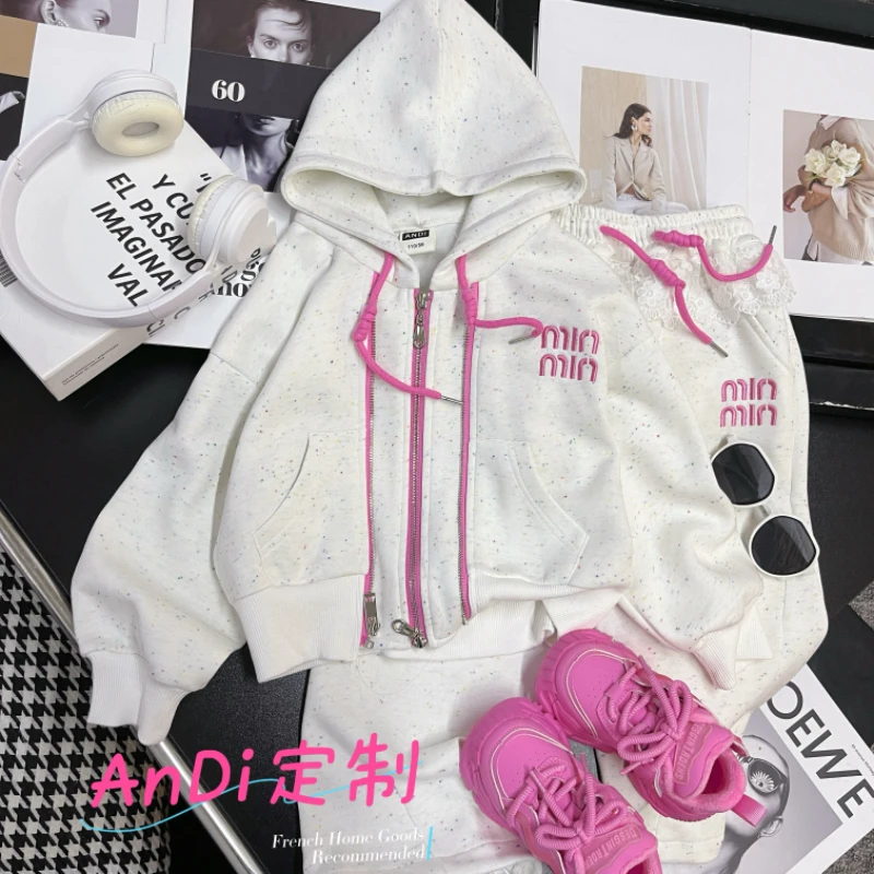 〖ANDI〗订制春季中大童彩色点点连帽外套裤子两件套套装3455