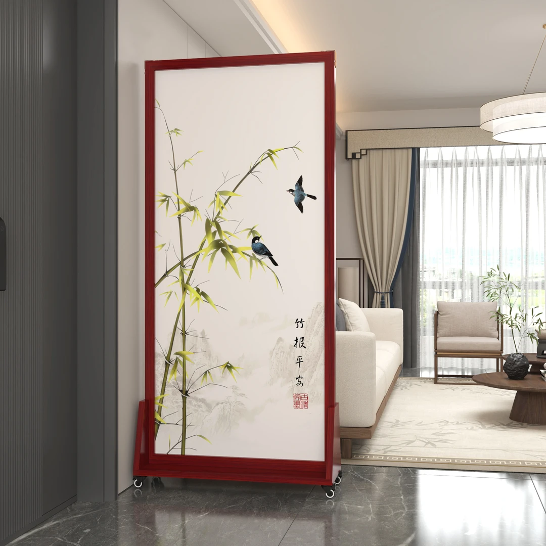 带轮子移动2025新款新中式高端实木折叠屏风隔断可移动办公室遮挡