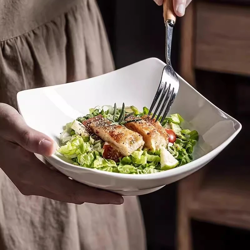 微瑕8贵龙纯白骨瓷盘餐具2025新款四角创意甜品盘沙拉盘家用饭盘