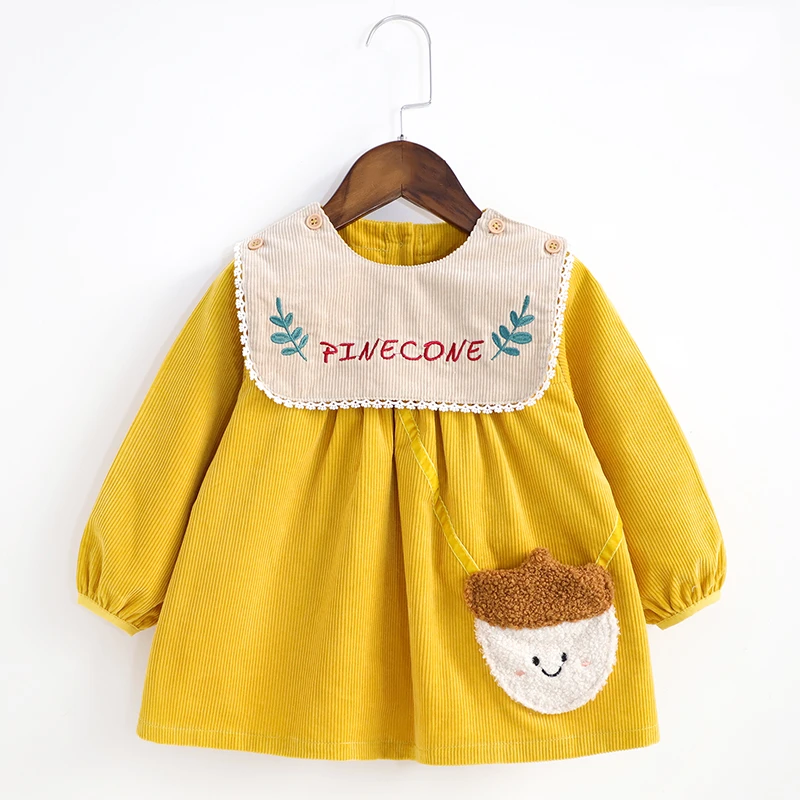 宝宝罩衣秋冬灯芯绒纯棉饭兜女孩防水防脏长袖反穿衣公主外穿围兜