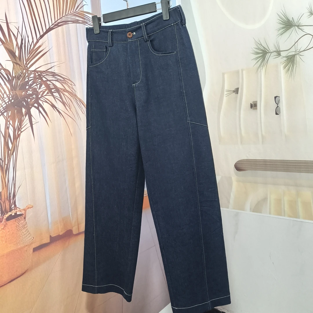 复古时髦设计感2025年春秋高腰显瘦阔腿直筒牛仔裤女式
