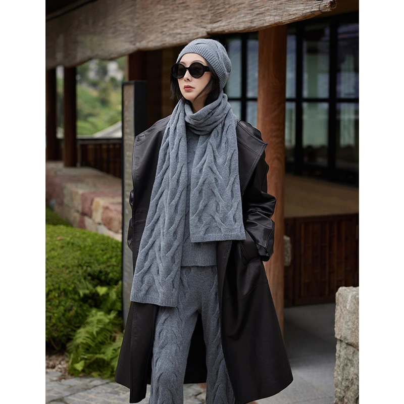 TRACYCHU超细山羊绒CASHMERE法式绞花大围巾百搭款老钱风冬季新款