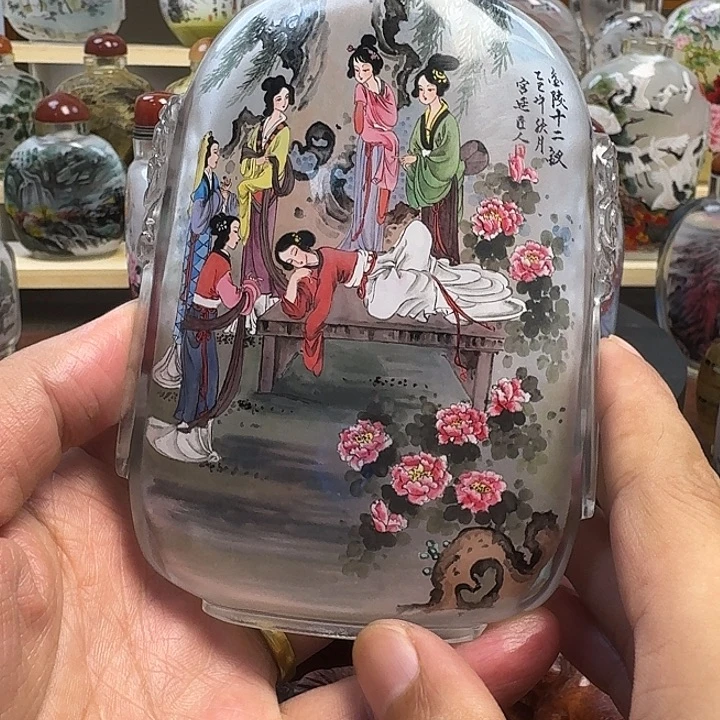 蓝***雨鼻烟壶内画手绘工艺品