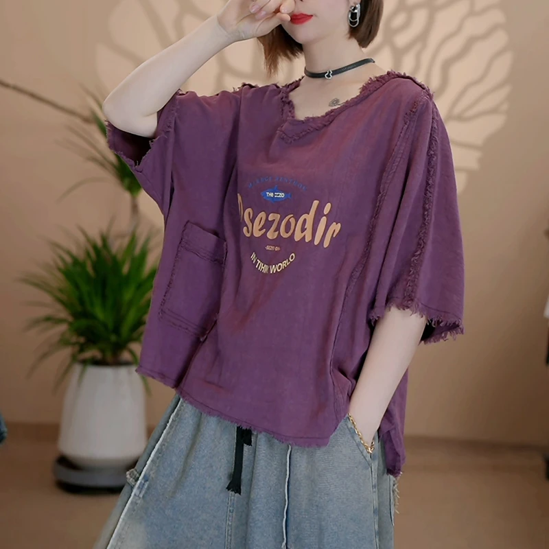 【语花舍】夏季短袖炒色女士透气薄款T恤中袖文艺城市工装风