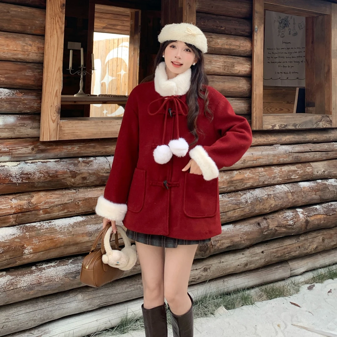 慕兔法式复古洋气拼接长袖毛绒外套女2025冬新款时尚宽松百搭上衣