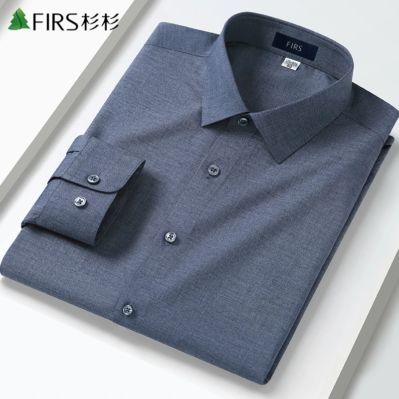 FIRS/杉杉男士春装亚麻长袖衬衫抗皱正装西装衬衣高级感商务男装