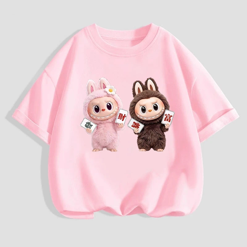 新款纯棉拉布布潮卡通男女小中儿童夏季短袖百搭圆领宽松休闲上衣