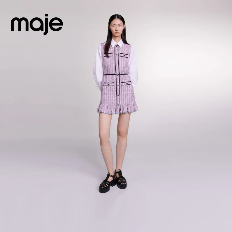 暖系穿搭|【胶囊系列】Maje秋冬时尚气质粗花呢连衣裙MFPRO03287