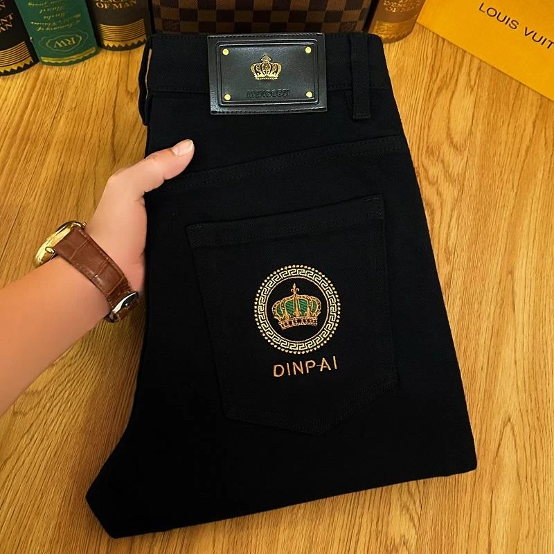 锡芝班拿新款黑色牛仔裤春夏季薄款刺绣不易掉色弹力修身小脚长裤