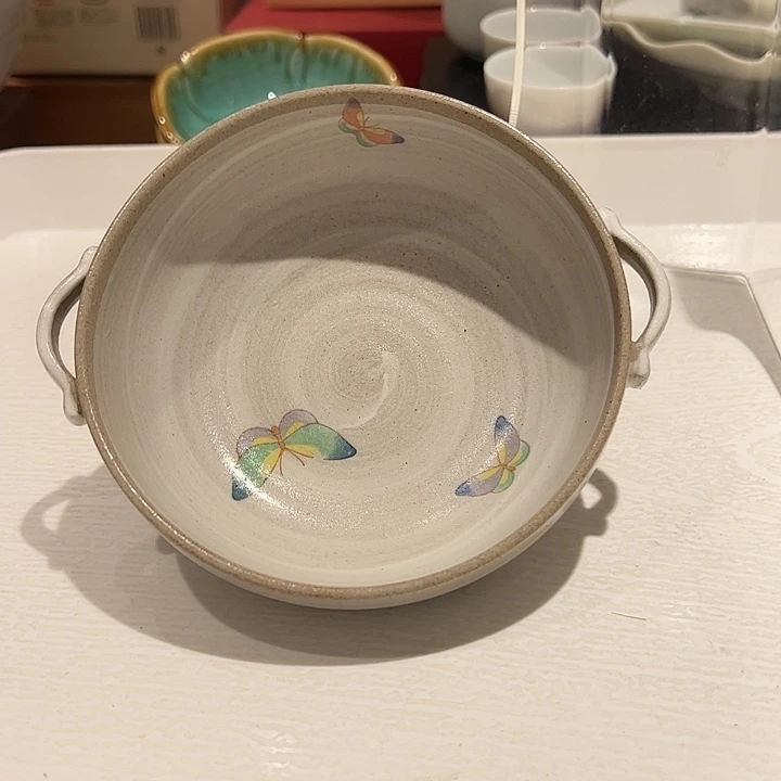 @***常瓷蝴蝶双耳陶碗一个超美