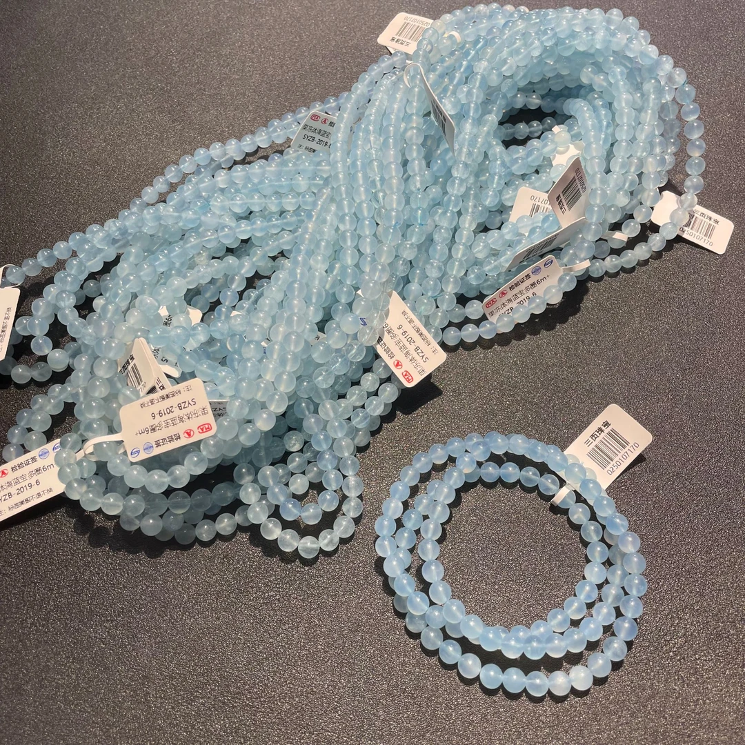 果冻体海蓝宝多圈手串（多样性发一） 天然裂矿点，完美主义慎拍