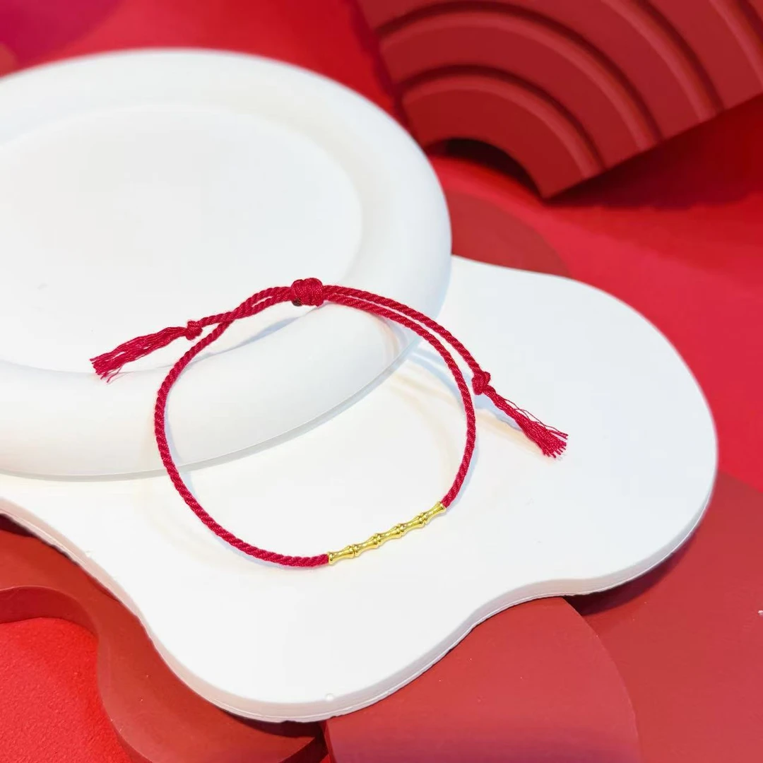 18K金竹节手绳红绳配件HNZ14249