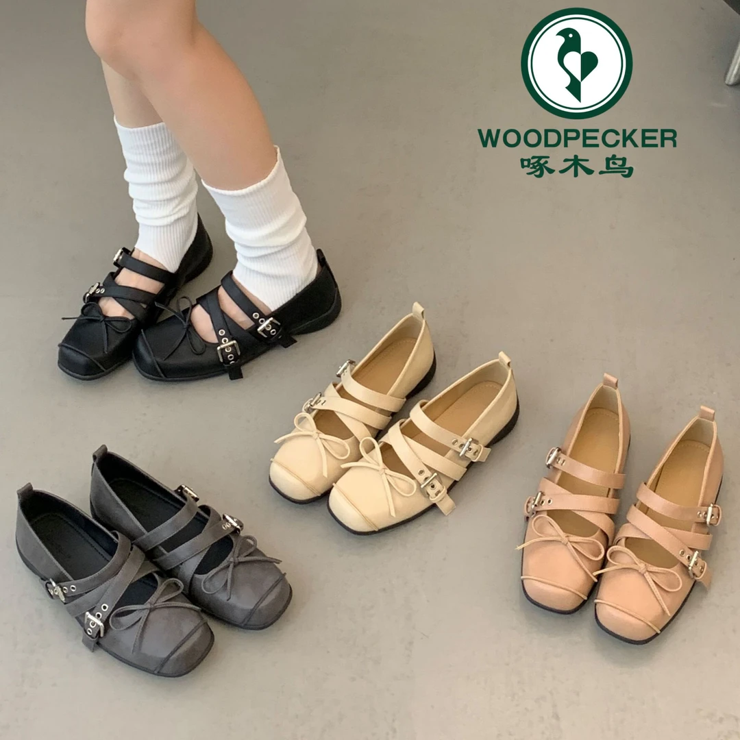 啄木鸟复古厚底浅口单鞋女鞋2025早秋新款配裙子玛丽珍鞋芭蕾舞鞋