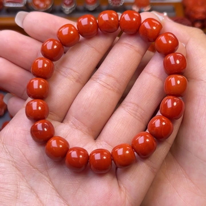 未镶嵌川料瓦西满色满肉10老型手串南红玛瑙
