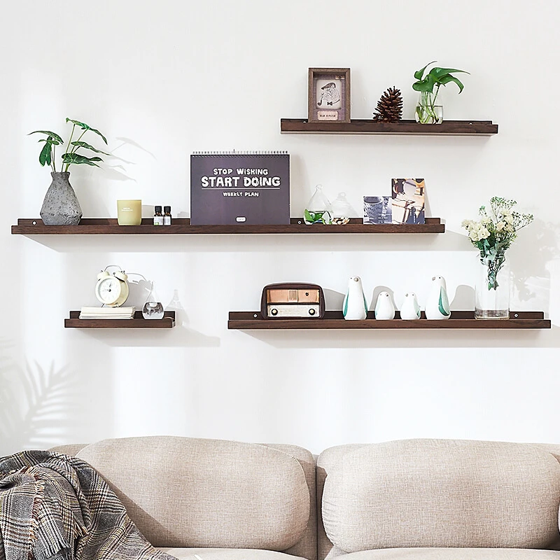 3d创意实木隔板墙上置物架客厅电视背景墙装饰墙面简约免打孔设计