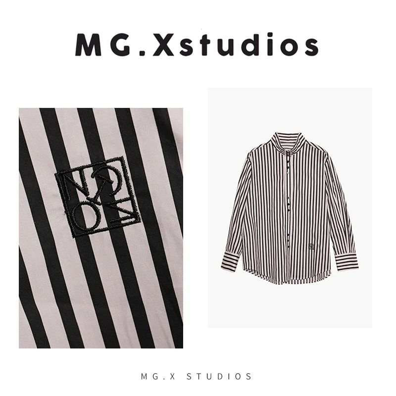 【胜意】MGX条纹宽松型长袖衬衫春季百搭竖条纹衬衫M51A3128C0HG