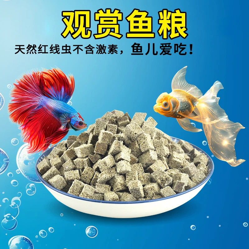 冻干红线虫饵料鱼食水蚯蚓粘贴片鱼粮红丝虫燕鱼七彩孔雀斗鱼饲料
