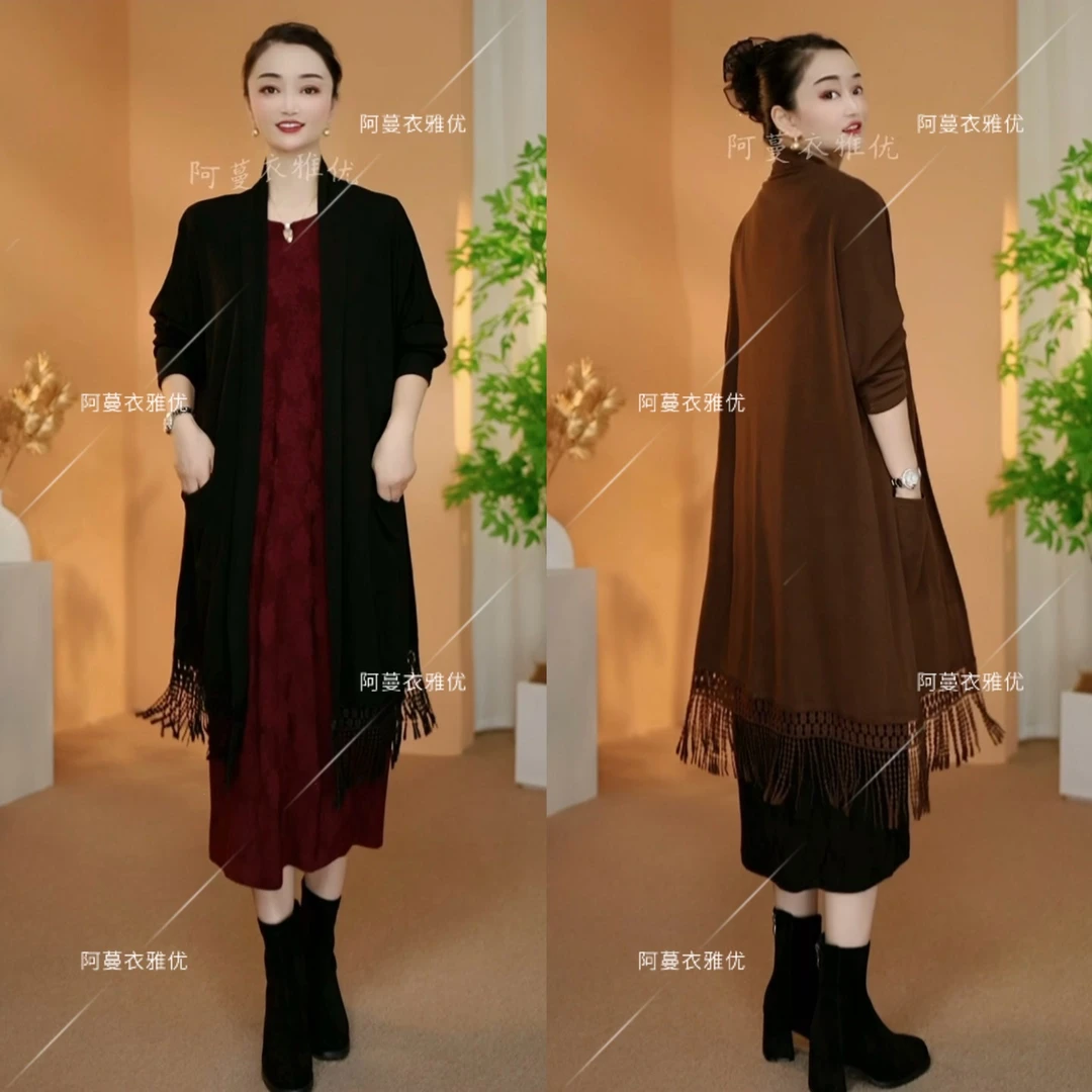 【衣雅严选】8083-2391#新针织拼接流苏宽松大版显瘦遮肉开衫外套