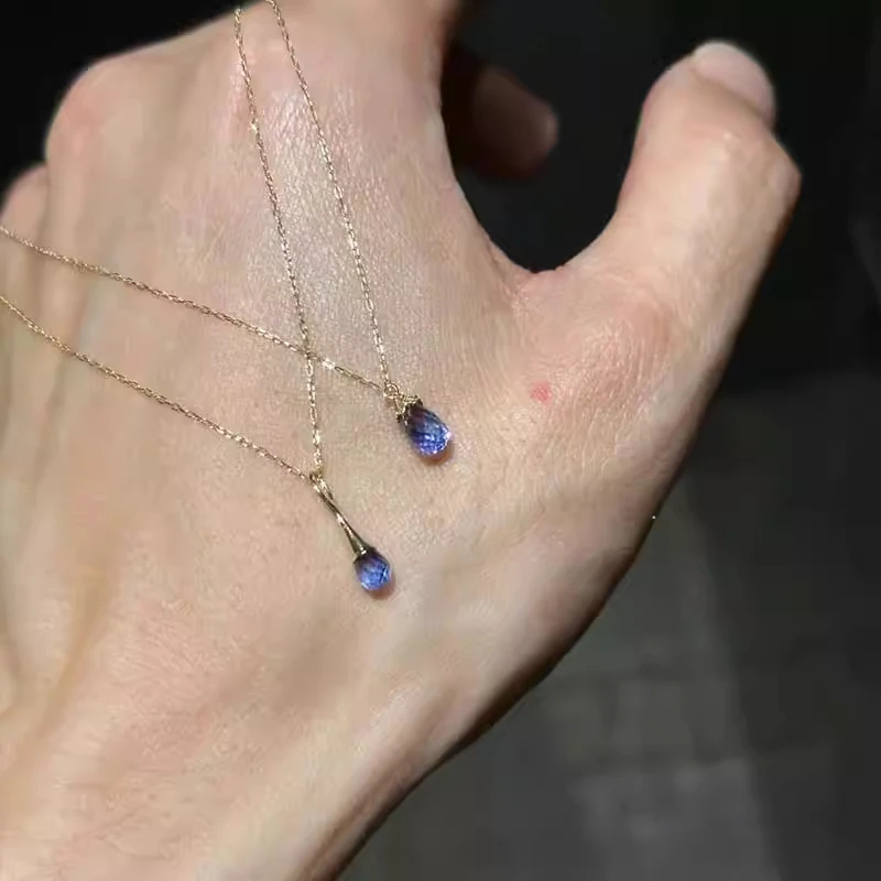 铜合金项链 蓝色水滴吊坠项链女款ins小众饰品百搭气质锁骨链精致