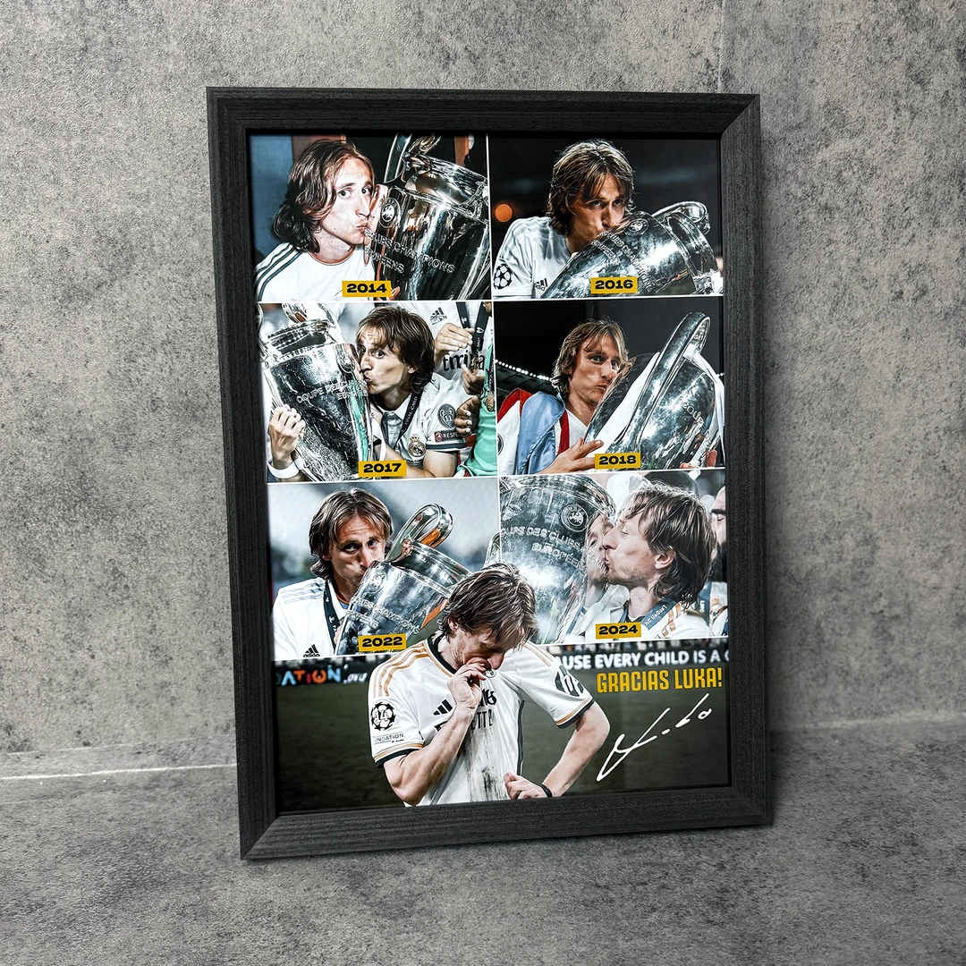 皇马莫德里奇六冠纪念款实木装饰相框照片墙桌摆挂框摆件酒吧壁画