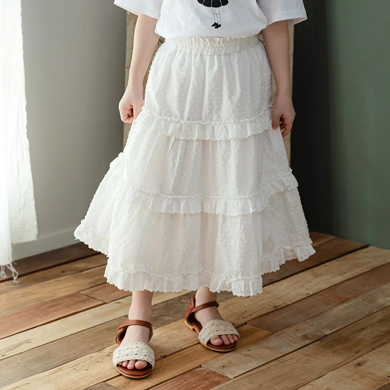 童裙子2025夏新款女童甜美层次感蛋糕裙儿童中长款花边韩系半身裙