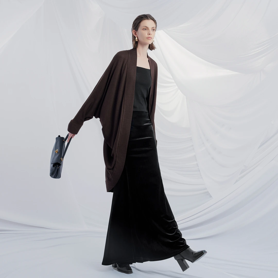 TU女装V领羊毛针织开衫25年秋新款百搭松弛感琥珀流光中长款外套