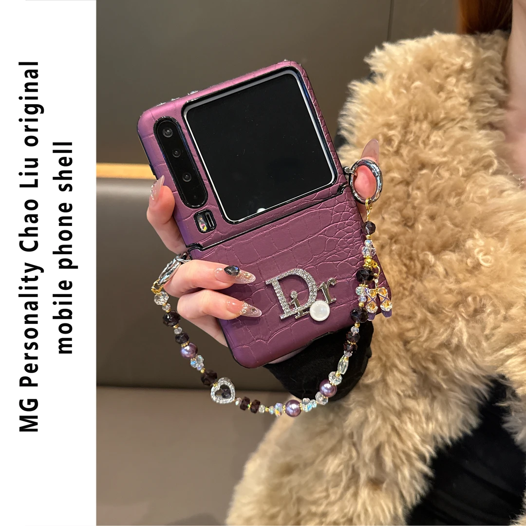 ins风暗夜紫鳄鱼纹适用华为PuraX手机壳三星zflip7折叠屏pocket2