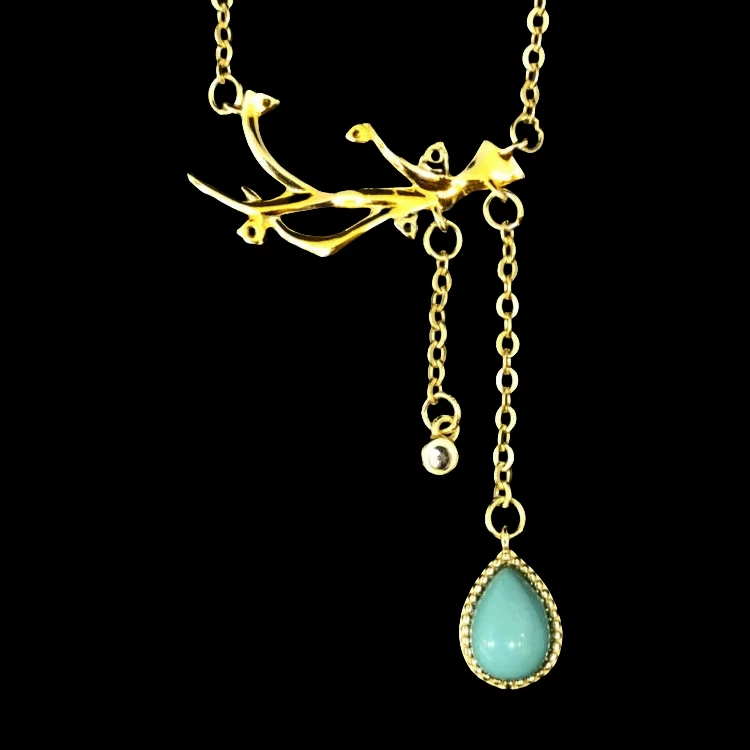 吊坠925银 S925银镀金睡美人小树枝百搭送礼女款项链