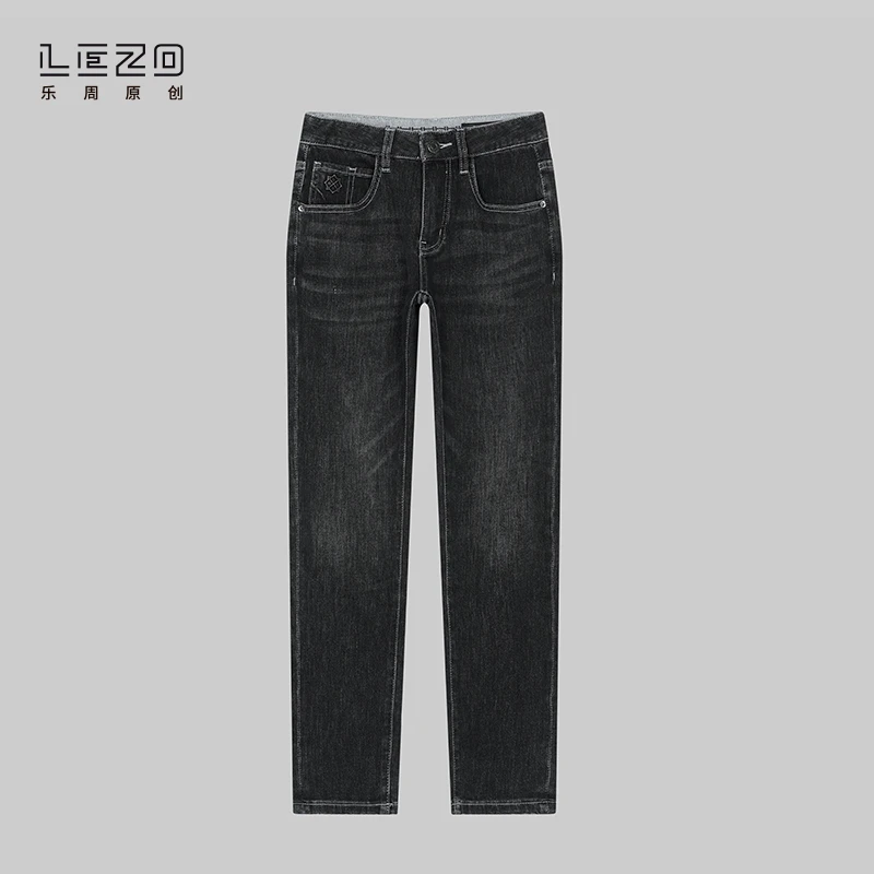 LEZO乐周原创 夏季新款潮流锥型牛仔长裤锥型版925215823 黑色