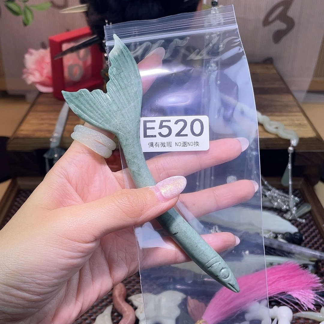 蛇纹石玉发饰银S925镀金镶嵌忆*昔